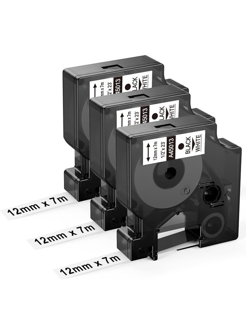 شريط ملصقات متوافق بديل لـ Dymo D1 45013 S0720530، مقاس 1/2 بوصة × 23 قدم (12 مم × 7 م) أسود على أبيض، للاستخدام مع طابعات LabelManager 160 210D 280 LabelPoint (عبوة من 3)