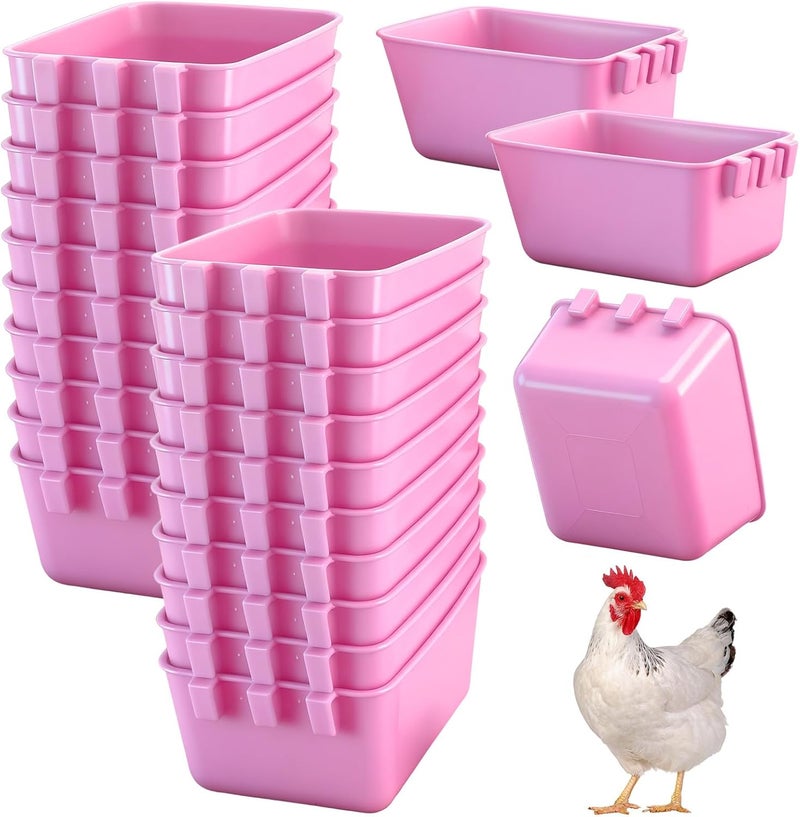 Maxdot 20 Pcs Chicken Water Feeder Cups 16 oz Pigeon Bird Feeder Cups Hanging Cage Chicken Water Cup for Pet Parrot Rooster Parakeet Bunny Gamefowl Poultry Wire Hutch(Pink) - Image 1