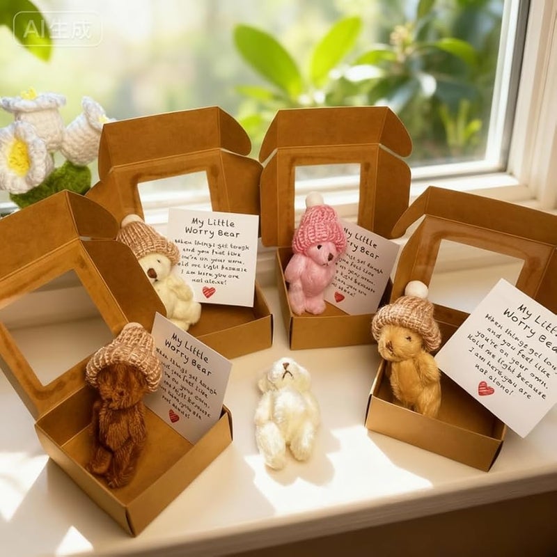 Mini Plush Teddy Bear Gift Set 4PCS with Emotional Support Card Soft Keepsake for Lovers - Image 2