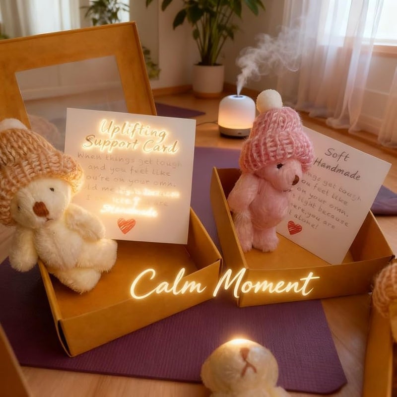 Mini Plush Teddy Bear Gift Set 4PCS with Emotional Support Card Soft Keepsake for Lovers - Image 3