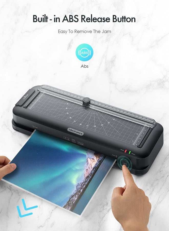SINOPUREN 9-Inch Thermal Laminator Machine, 3-in-1 Laminator with Built-in Paper Trimmer, Hole Punch & Corner Rounder, 10 Laminating Pouches, Fast 3-Min Warm-Up, Jam-Free for Home, Office, School - Image 5