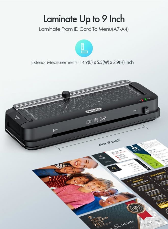 SINOPUREN 9-Inch Thermal Laminator Machine, 3-in-1 Laminator with Built-in Paper Trimmer, Hole Punch & Corner Rounder, 10 Laminating Pouches, Fast 3-Min Warm-Up, Jam-Free for Home, Office, School - Image 4