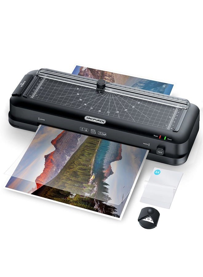 SINOPUREN 9-Inch Thermal Laminator Machine, 3-in-1 Laminator with Built-in Paper Trimmer, Hole Punch & Corner Rounder, 10 Laminating Pouches, Fast 3-Min Warm-Up, Jam-Free for Home, Office, School - Image 1