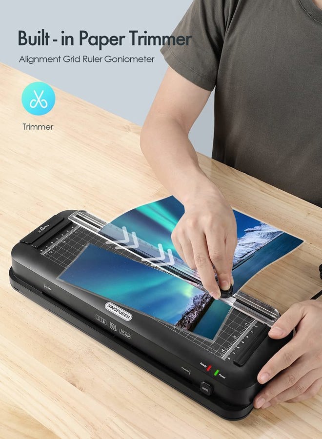 SINOPUREN 9-Inch Thermal Laminator Machine, 3-in-1 Laminator with Built-in Paper Trimmer, Hole Punch & Corner Rounder, 10 Laminating Pouches, Fast 3-Min Warm-Up, Jam-Free for Home, Office, School - Image 3