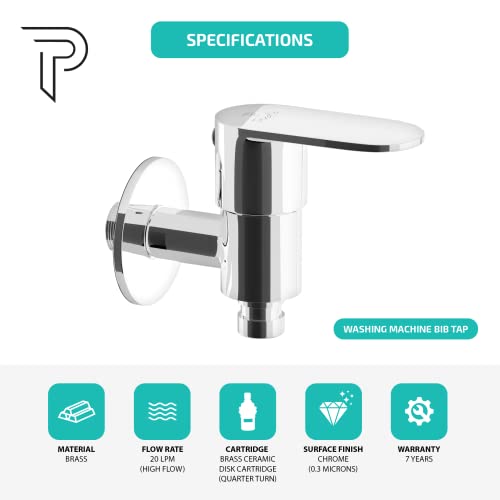 Pixaflo Brass Washing Machine Tap with Wall Flange | Chrome Finish (Koroit) - Image 3