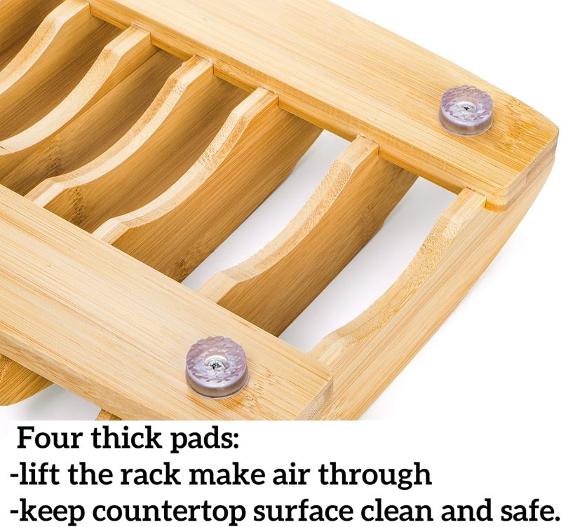 Dicunoy Dicunoy Bamboo Dish Rack 10 Slots Wood Plates Stand Organizer for Cabinet Vertical Dishes Holder for Pot Lids Cutting Board Kitchen Sink Countertop Storage and Organization  - Image 3