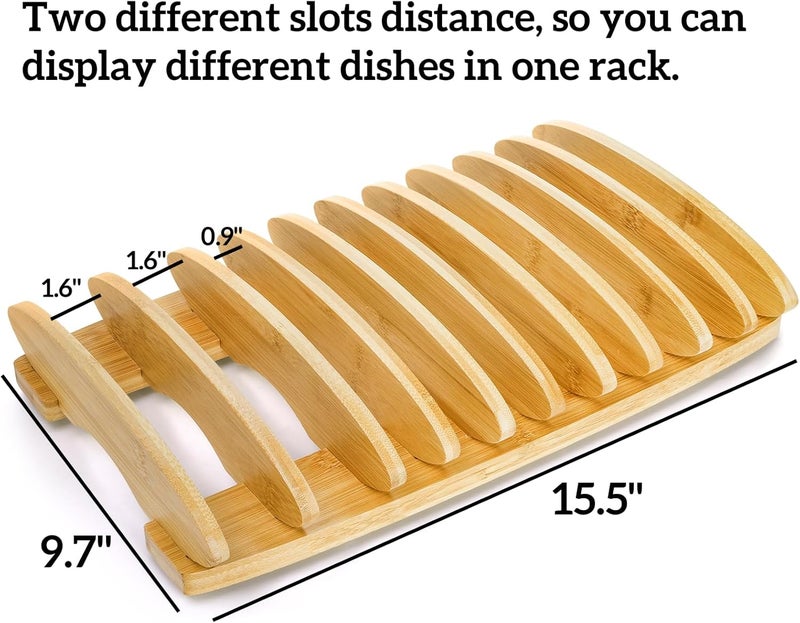 Dicunoy Dicunoy Bamboo Dish Rack 10 Slots Wood Plates Stand Organizer for Cabinet Vertical Dishes Holder for Pot Lids Cutting Board Kitchen Sink Countertop Storage and Organization  - Image 2