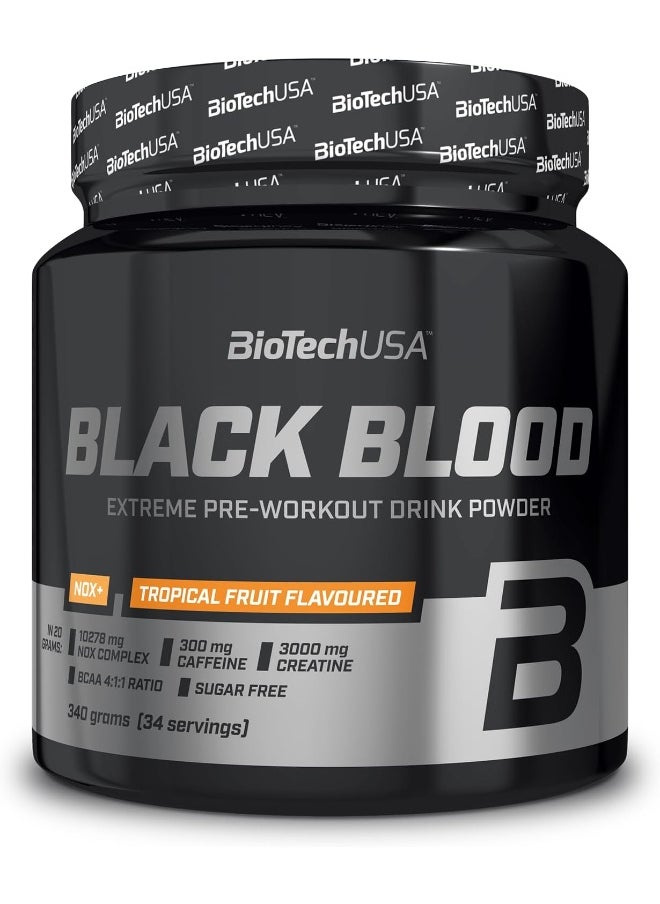 BioTechUSA BioTechUSA Black Blood NOX+ | Pre-Workout Formula | with Caffeine, Creatine, Tyrosine | Sugar-Free | 340 g | Tropical fruit  - Image 1
