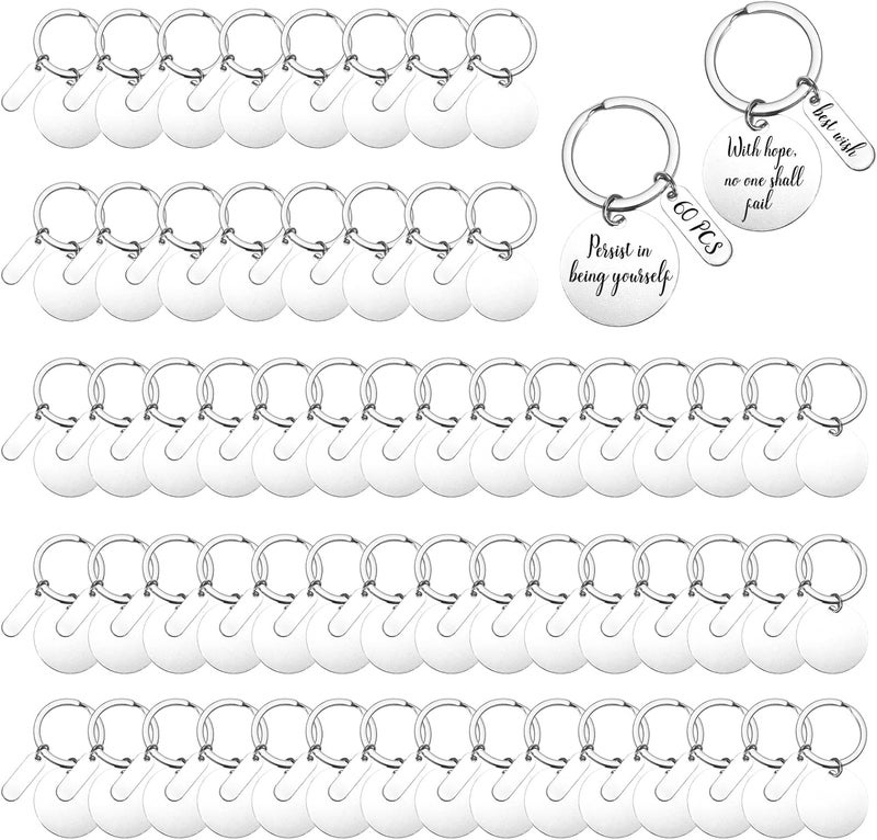 60 PIECES Stainless Steel Blank Keys, 1.2 Inch Round Metal Blank Keys for Engraving, Blank Keys for Laser Engraving Keychain Ring with Hole, Keys - Image 1