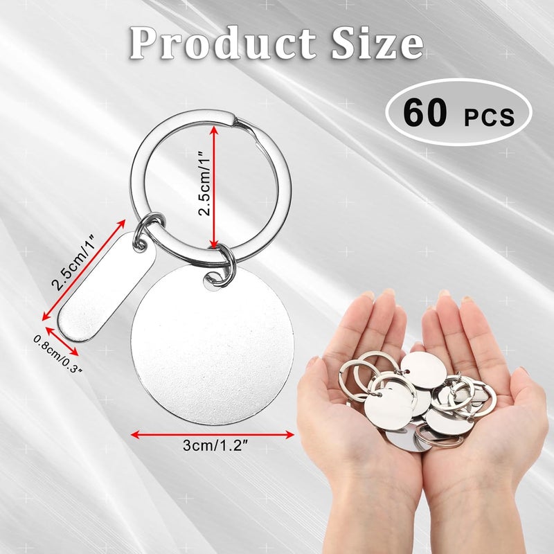 60 PIECES Stainless Steel Blank Keys, 1.2 Inch Round Metal Blank Keys for Engraving, Blank Keys for Laser Engraving Keychain Ring with Hole, Keys - Image 2