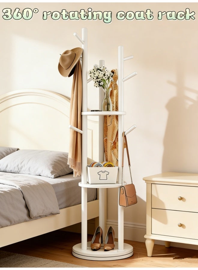 360° Rotating Solid Wood Coat Rack, Floor-Standing Multi-Functional Coat Rack, Bedroom And Living Room Storage And Hanging Bag Integrated（MC-01-white） - Image 2