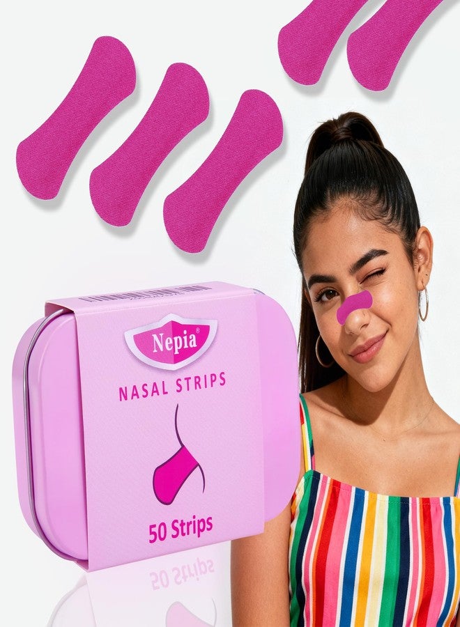 Nepia 50 Pack Extra-Strength Nasal Strips – Latex-Free & Drug-Free Breathing Support for Sports Performance & Day Comfort | Women Variety Pack with Rose Red Colors（Arc） - Image 1