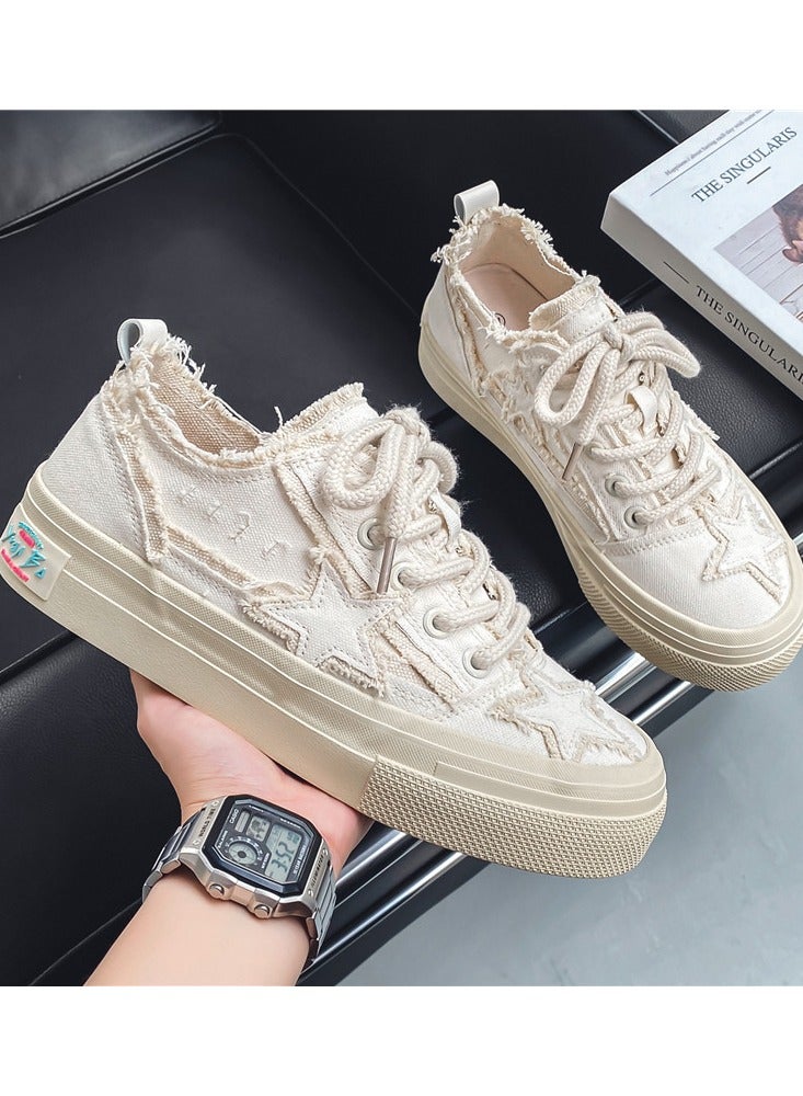NIBEMINENT Men's Canvas Sneakers, Vintage Distressed Star Design Skate Shoes With Good Traction  - Image 2