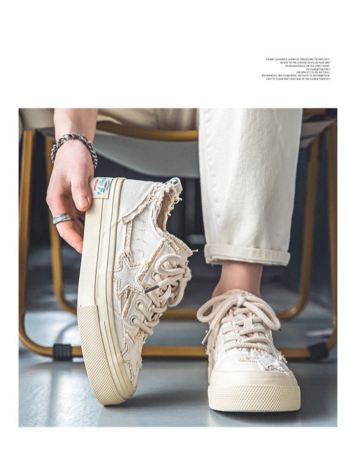 NIBEMINENT Men's Canvas Sneakers, Vintage Distressed Star Design Skate Shoes With Good Traction  - Image 3