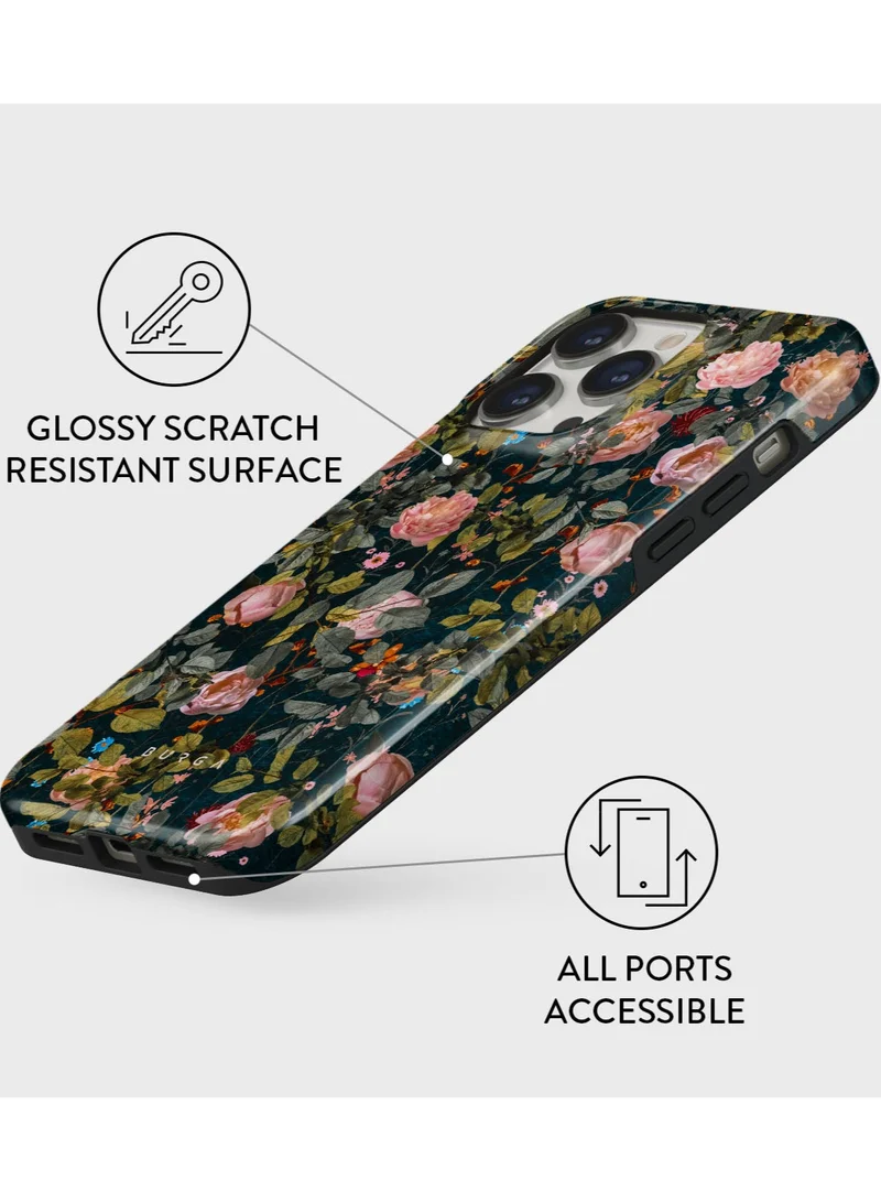 BURGA Luxury Gold Glitter Marble Phone Case Compatible with iPhone 15  Pro Double Layer Silicone Protective Case Bloomy Garden