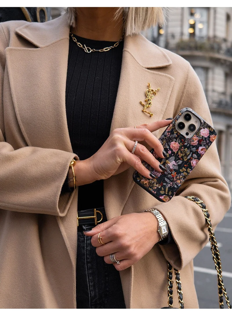 BURGA Luxury Gold Glitter Marble Phone Case Compatible with iPhone 15  Pro Double Layer Silicone Protective Case Bloomy Garden