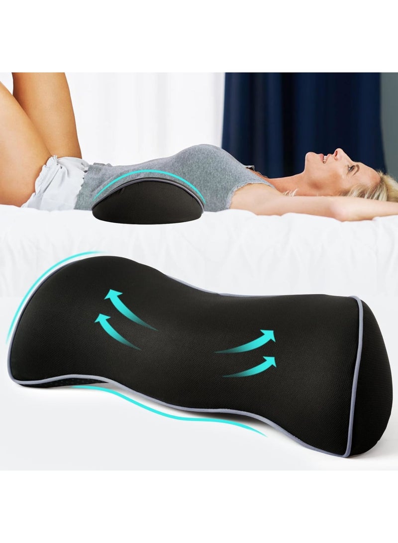 Zikra وسادة دعم أسفل الظهر، تخفيف آلام أسفل الظهر، وسادة دعم الظهر من رغوة الذاكرة، شكل مريح ووسادة أسفل الظهر قابلة للتنفس، دعم أسفل الظهر لكرسي المكتب، السرير، الكرسي، السيارة، أسود داكن - Image 1