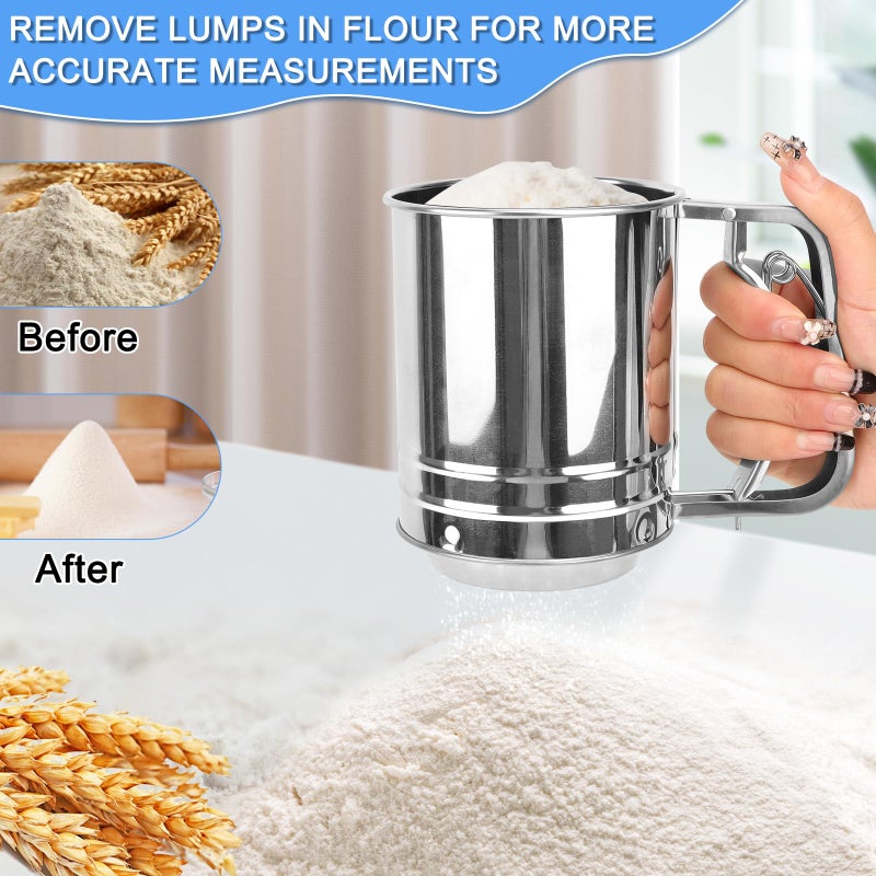 ATPWONZ Flour Sifter Stainless Steel,3 Cup Flour Sifters for Baking,3 in1 Sifter for Baking with Powdered Sugar Shaker Duster, Flour Shaker Duster for Baking Cakes, Pastries, Pies, Cupcakes and Desserts - Image 3