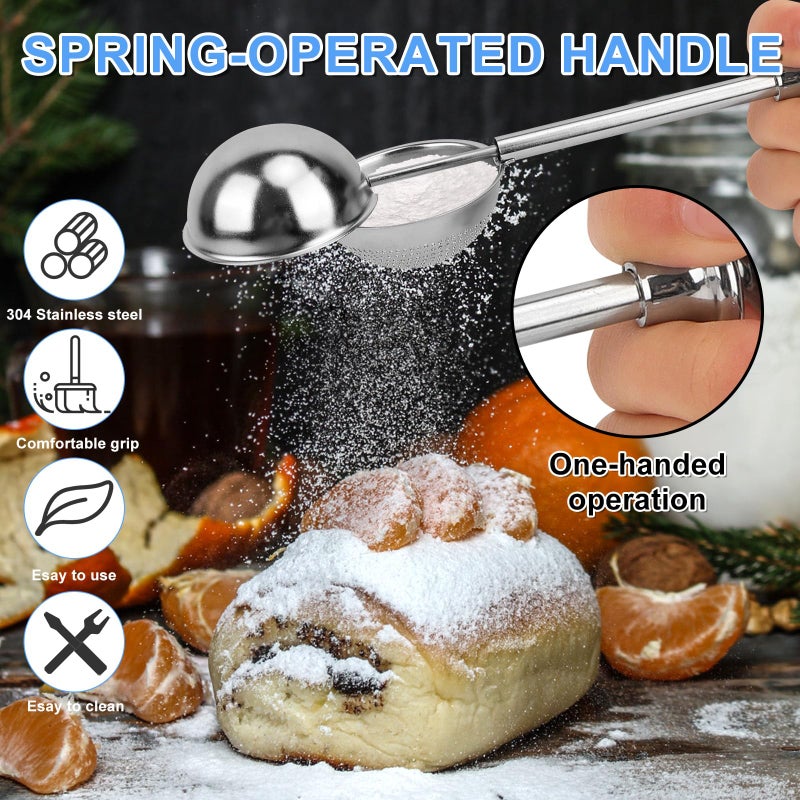 ATPWONZ Flour Sifter Stainless Steel,3 Cup Flour Sifters for Baking,3 in1 Sifter for Baking with Powdered Sugar Shaker Duster, Flour Shaker Duster for Baking Cakes, Pastries, Pies, Cupcakes and Desserts - Image 4