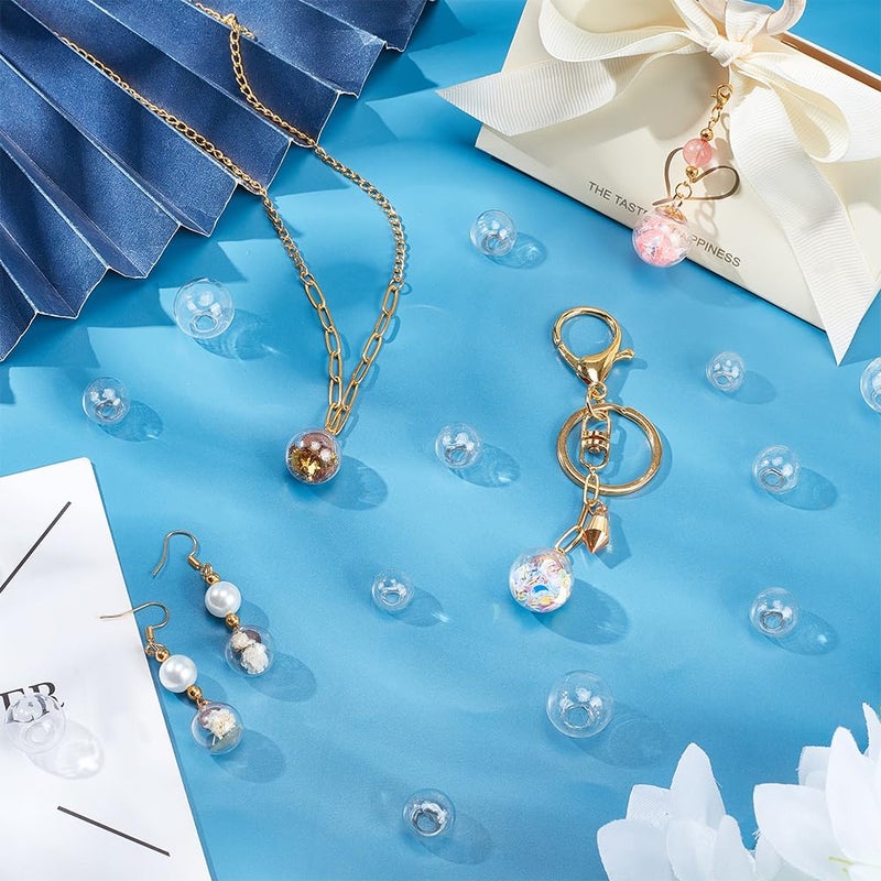 PH PandaHall 200pcs Mini Glass Globe, 4 Size Glass Orbs Ball Wish Ball Bottle Spheres UV Planet Crystal Craft Balls for UV Resin Dice Pendant Charms Earring Making(12mm, 14mm, 16mm, 18mm) - Image 2