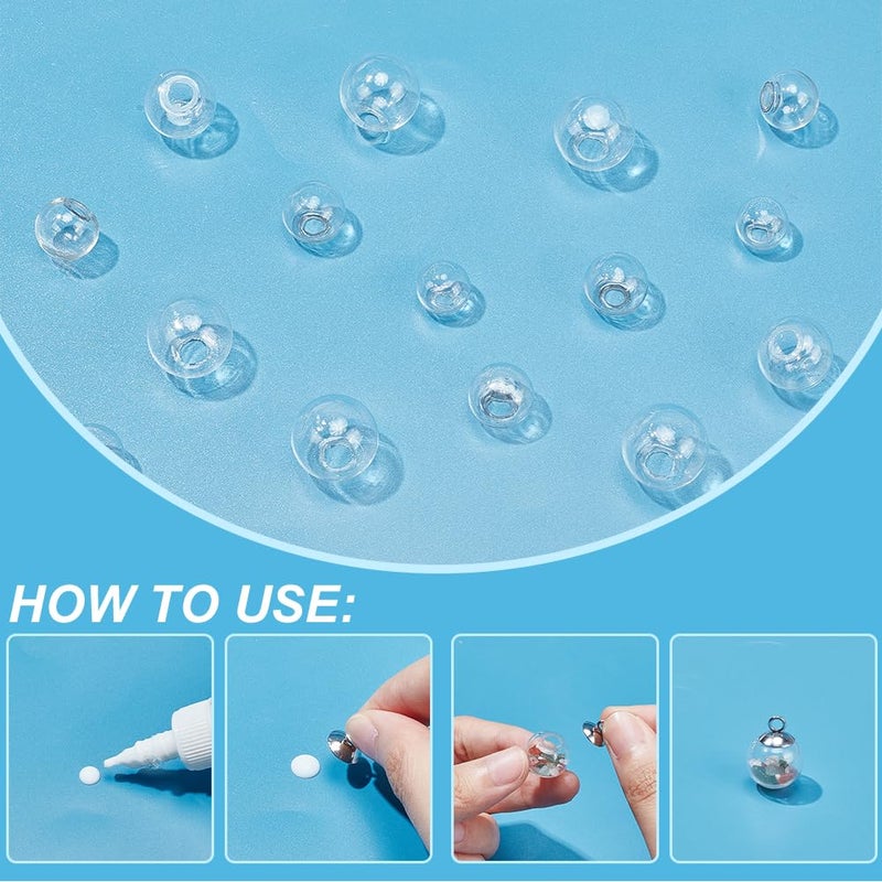 PH PandaHall 200pcs Mini Glass Globe, 4 Size Glass Orbs Ball Wish Ball Bottle Spheres UV Planet Crystal Craft Balls for UV Resin Dice Pendant Charms Earring Making(12mm, 14mm, 16mm, 18mm) - Image 4