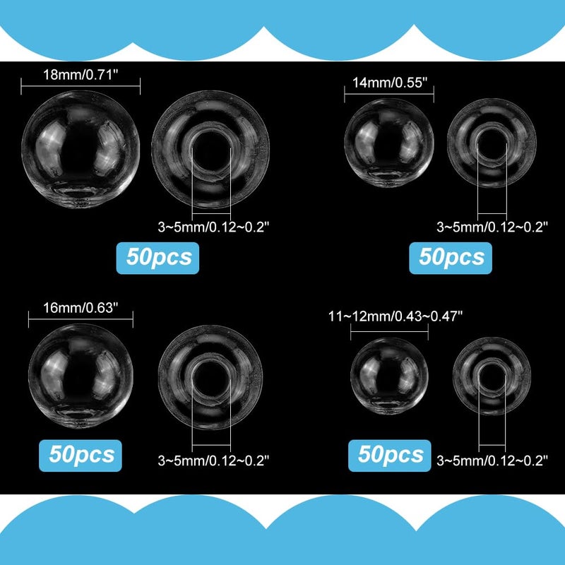 PH PandaHall 200pcs Mini Glass Globe, 4 Size Glass Orbs Ball Wish Ball Bottle Spheres UV Planet Crystal Craft Balls for UV Resin Dice Pendant Charms Earring Making(12mm, 14mm, 16mm, 18mm) - Image 3