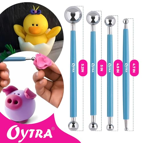 Oytra Dotting Tools 9 Pcs/Set for Clay Dot Mandala Embossing Modelling Ball Stainless Steel Wooden Tool for Fondant Cake Decorating Nail Art Rock Painting for Beginners Artists Adults - Image 4