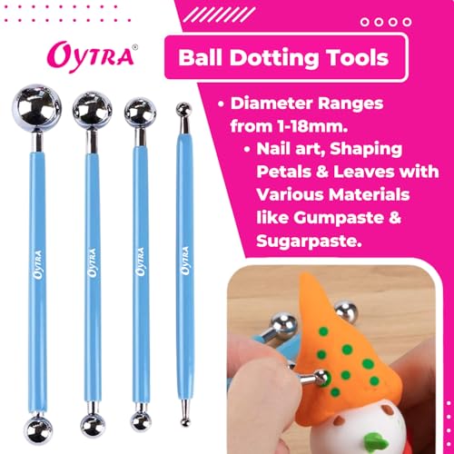 Oytra Dotting Tools 9 Pcs/Set for Clay Dot Mandala Embossing Modelling Ball Stainless Steel Wooden Tool for Fondant Cake Decorating Nail Art Rock Painting for Beginners Artists Adults - Image 3