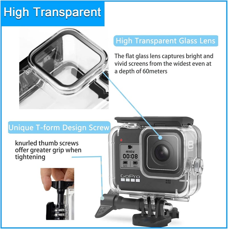 Actpe for Gopro Hero 8 Black Accessories Waterproof Protection Housing Case Diving 60M Protective for Gopro Hero 8 Sports Camera, IP68 - Image 4