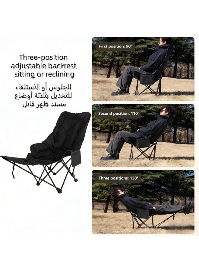 Valiant Glow Folding chair filled with cotton | Portable  Seat for Adults | Detachable footrest | Multi-Purpose Chair for Camping, Hiking, Car Travel, Road Trips, Beach, Disaster Preparedness, Outdoor Survival （Black） - Image 4