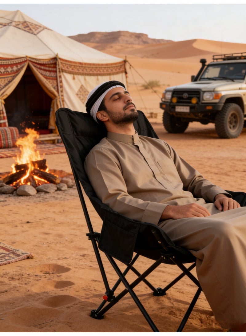 Valiant Glow Folding chair filled with cotton | Portable  Seat for Adults | Detachable footrest | Multi-Purpose Chair for Camping, Hiking, Car Travel, Road Trips, Beach, Disaster Preparedness, Outdoor Survival （Black） - Image 3