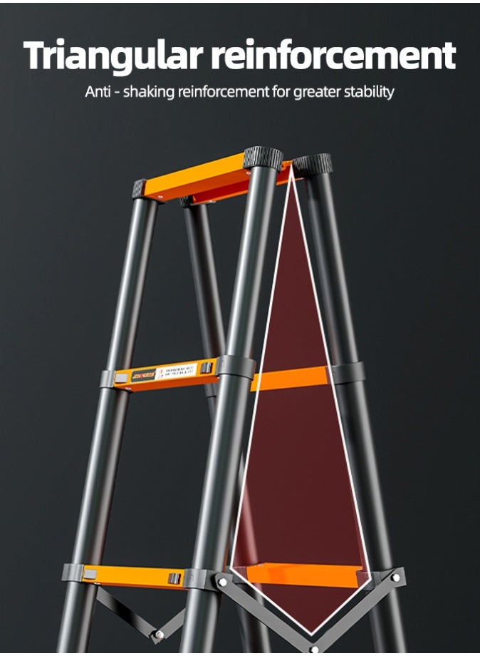 الحلم سلم تلسكوبي بإطار A، سلم تمديد مدمج من الفولاذ الكربوني بطول 3.5 متر، سلم تلسكوبي محمول للسيارات الترفيهية للرحلات الخارجية، سيارة ترفيهية مع منصة أدوات وقضيب تثبيت - Image 3