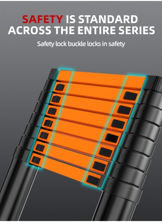 الحلم سلم تلسكوبي بإطار A، سلم تمديد مدمج من الفولاذ الكربوني بطول 3.5 متر، سلم تلسكوبي محمول للسيارات الترفيهية للرحلات الخارجية، سيارة ترفيهية مع منصة أدوات وقضيب تثبيت - Image 5