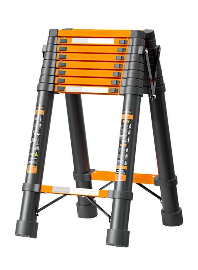 الحلم سلم تلسكوبي بإطار A، سلم تمديد مدمج من الفولاذ الكربوني بطول 3.5 متر، سلم تلسكوبي محمول للسيارات الترفيهية للرحلات الخارجية، سيارة ترفيهية مع منصة أدوات وقضيب تثبيت - Image 1