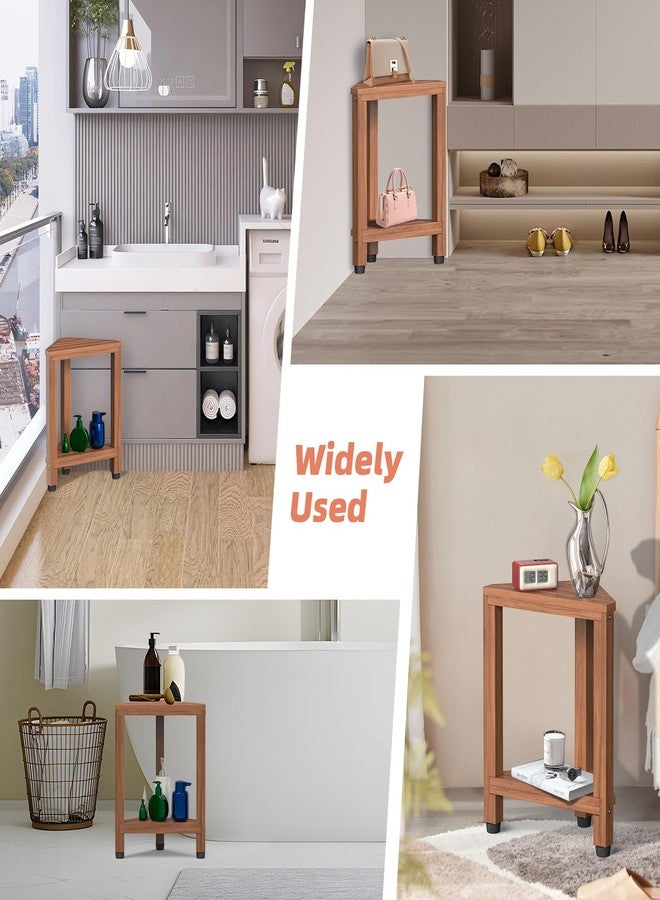 Samplife Corner Shower Stool for Shaving Legs, Teak Corner Shower Bench Stools for Inside Shower,Bathroom Shower Bench Seat Shower Foot Rest with Storage Shelf for Small Shower Spaces - Image 4