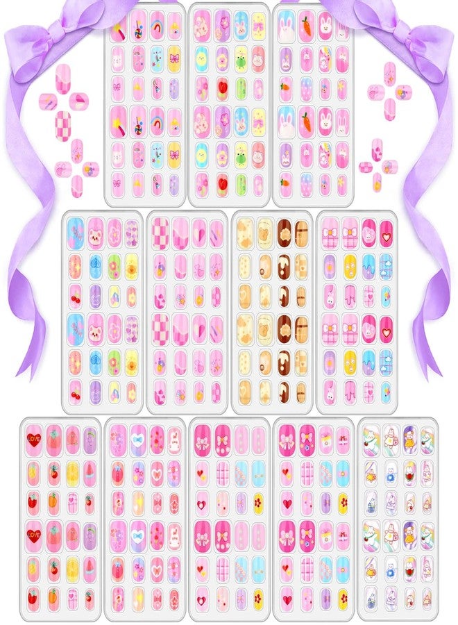 Acejoz 288 Pieces Kids Stick On Nails Girls, Acejoz Fake Nails Set Self Adhesive Press on Nails Tips for Little Girls Children 8-12 Year Kids Nail Decoration - Image 1