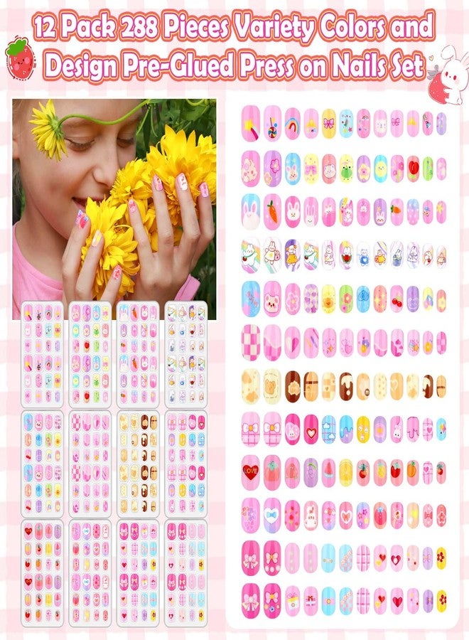 Acejoz 288 Pieces Kids Stick On Nails Girls, Acejoz Fake Nails Set Self Adhesive Press on Nails Tips for Little Girls Children 8-12 Year Kids Nail Decoration - Image 4