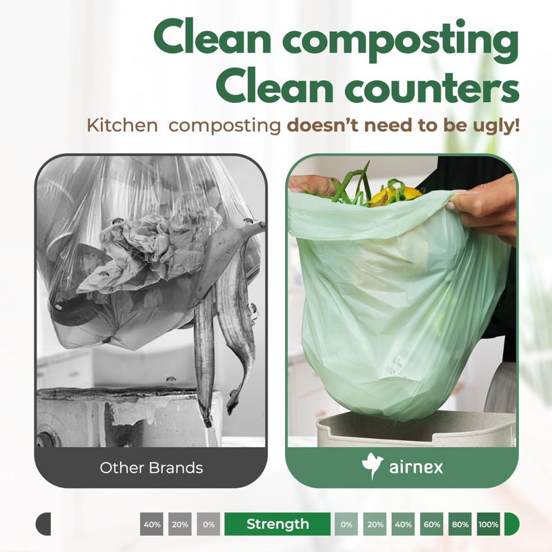 AIRNEX Small Compost Bags 1.6 Gal - 50 Compostable Kitchen Trash Bags for Countertop Bin - Cornstarch Leakproof & Tear-Resistant - OK Compost Home & Seedling Certified 0.18 mm Kitchen Garbage Bags - Image 4