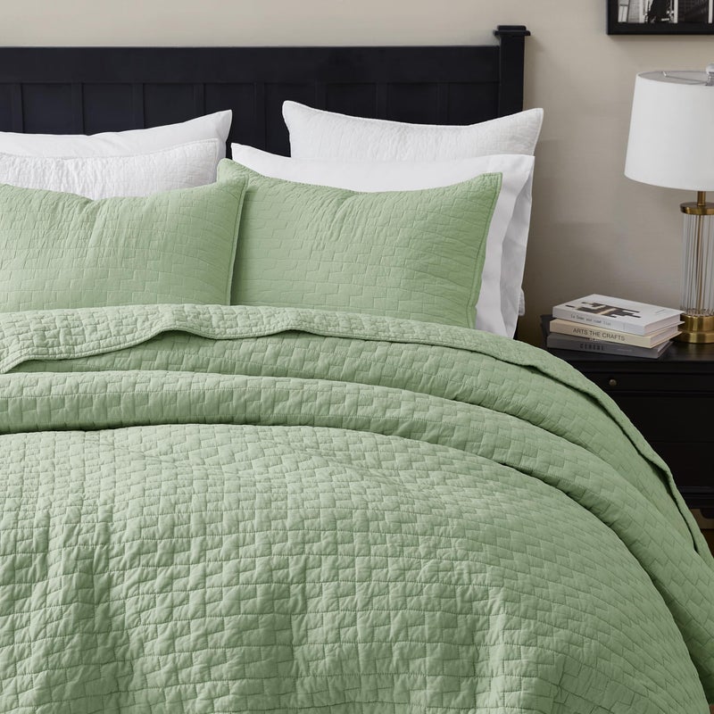 palassio Sage Green 100% Cotton Quilt King Size Bedding Sets with 2 Pillow Shams, Textured Lightweight Soft Bedspread Shabby Chic Coverlet, Quilted Comforter Bed Cover for All Season, 3 Pieces - Image 4