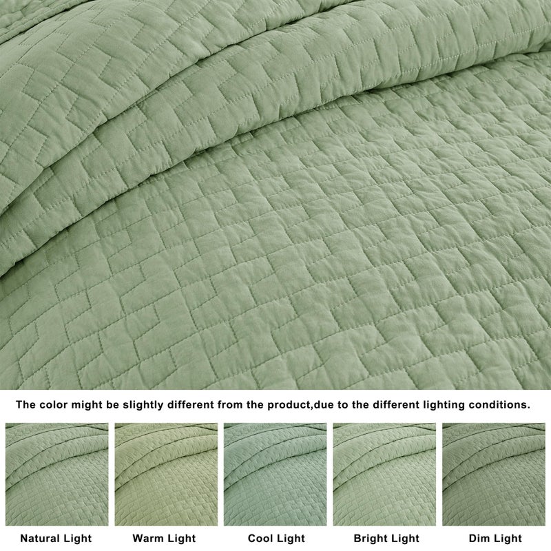 palassio Sage Green 100% Cotton Quilt King Size Bedding Sets with 2 Pillow Shams, Textured Lightweight Soft Bedspread Shabby Chic Coverlet, Quilted Comforter Bed Cover for All Season, 3 Pieces - Image 2