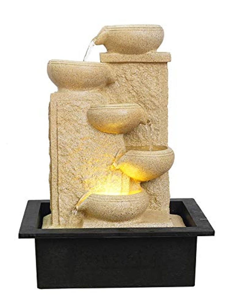 CHRONIKLE Polyresin Designer Cream Color Up to Down 5 Diya Steps Home Decor Table Top Indoor Water Fountain with Speed Controller Pump Yellow LED Light Size 40 x 295 x 22CM Weight 1865 Gram