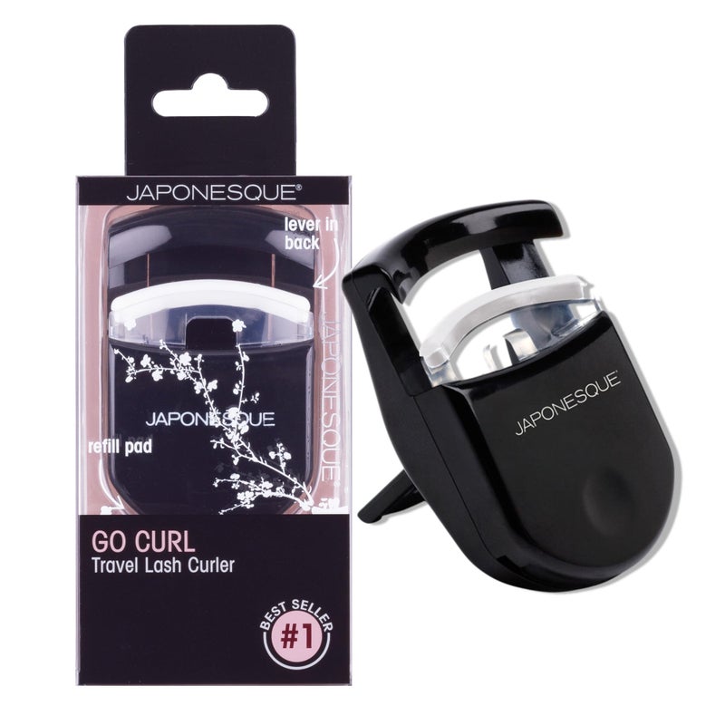 JAPONESQUE Travel Eyelash Curler, Black - Plastic Eyelash Curlers for Travel Makeup, Go Curl Lash Curler with Bonus Replacement Lash Pad - 1 Pack - Image 1