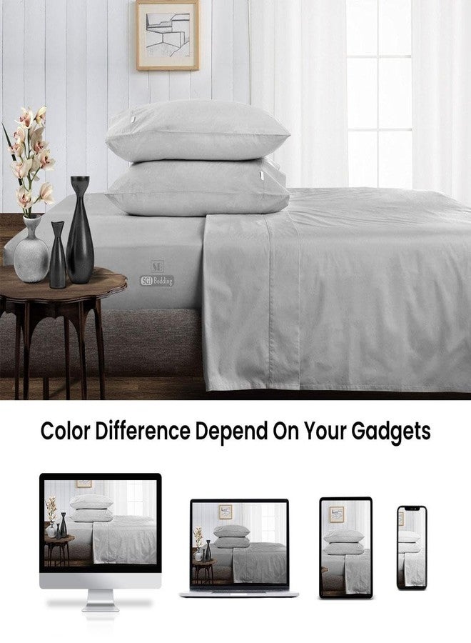 SGI bedding ملاءة سرير مسطحة من إس جي آي مع غطائي وسادة، مقاس كوين، لون رمادي فاتح سادة، عدد الخيوط 300، قطن مصري 100%، ناعمة، مقاومة للتجاعيد، سهلة العناية. - Image 4