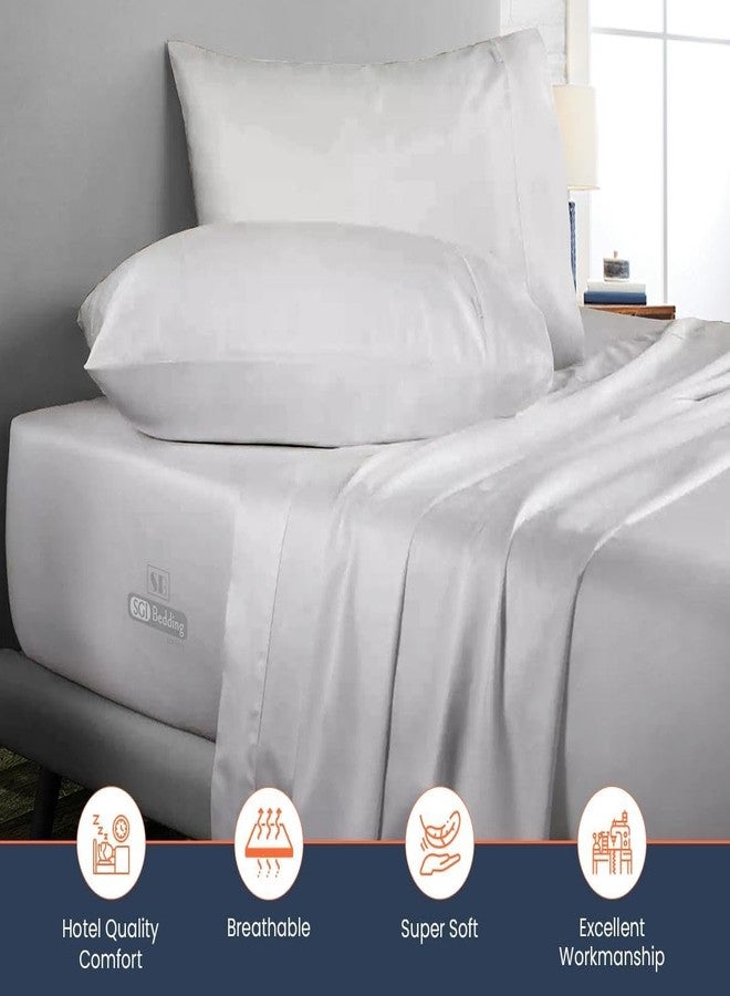 SGI bedding ملاءة سرير مسطحة من إس جي آي مع غطائي وسادة، مقاس كوين، لون رمادي فاتح سادة، عدد الخيوط 300، قطن مصري 100%، ناعمة، مقاومة للتجاعيد، سهلة العناية. - Image 3