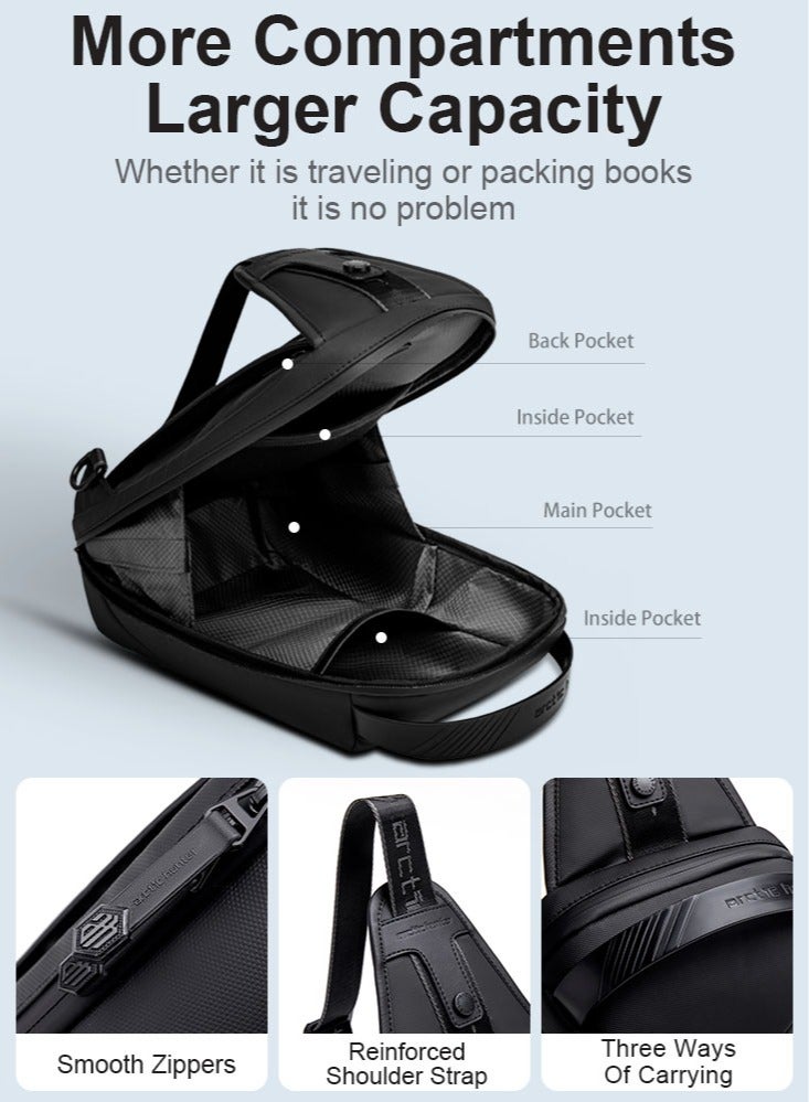 ARCTIC HUNTER Lightweight Chest Sling Bag, Business Travel Crossbody Money Wallet Phone Bag fits Tablet for Men, Black - Image 5