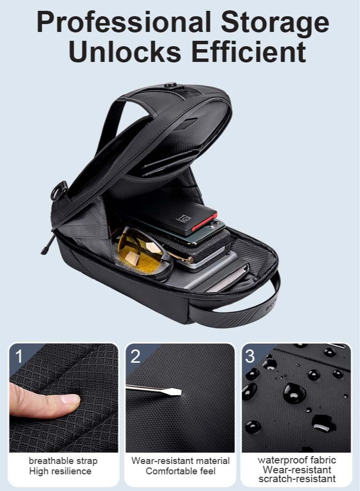 ARCTIC HUNTER Lightweight Chest Sling Bag, Business Travel Crossbody Money Wallet Phone Bag fits Tablet for Men, Black - Image 4