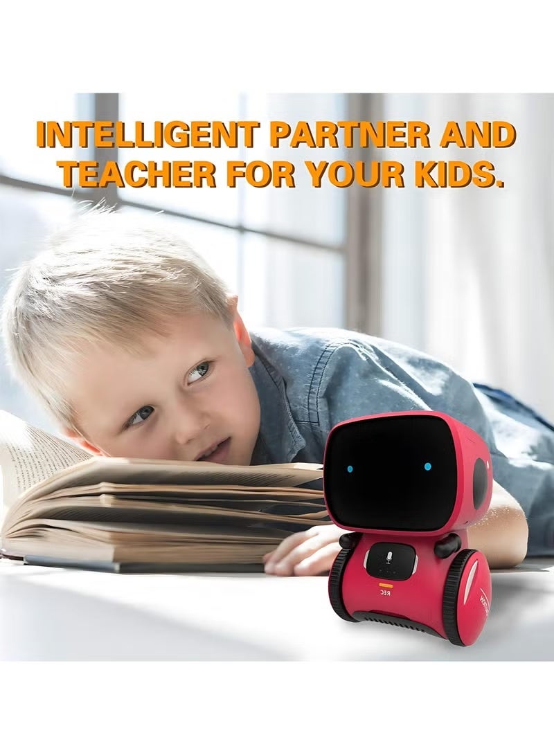 أر إيه سي لعبة روبوت ذكي صغير للأطفال - روبوت ناطق يُتحكم به صوتيًا مع أضواء وأصوات، لعبة تعليمية تفاعلية للأولاد والبنات من سن 3 سنوات فما فوق (أحمر) - Image 3