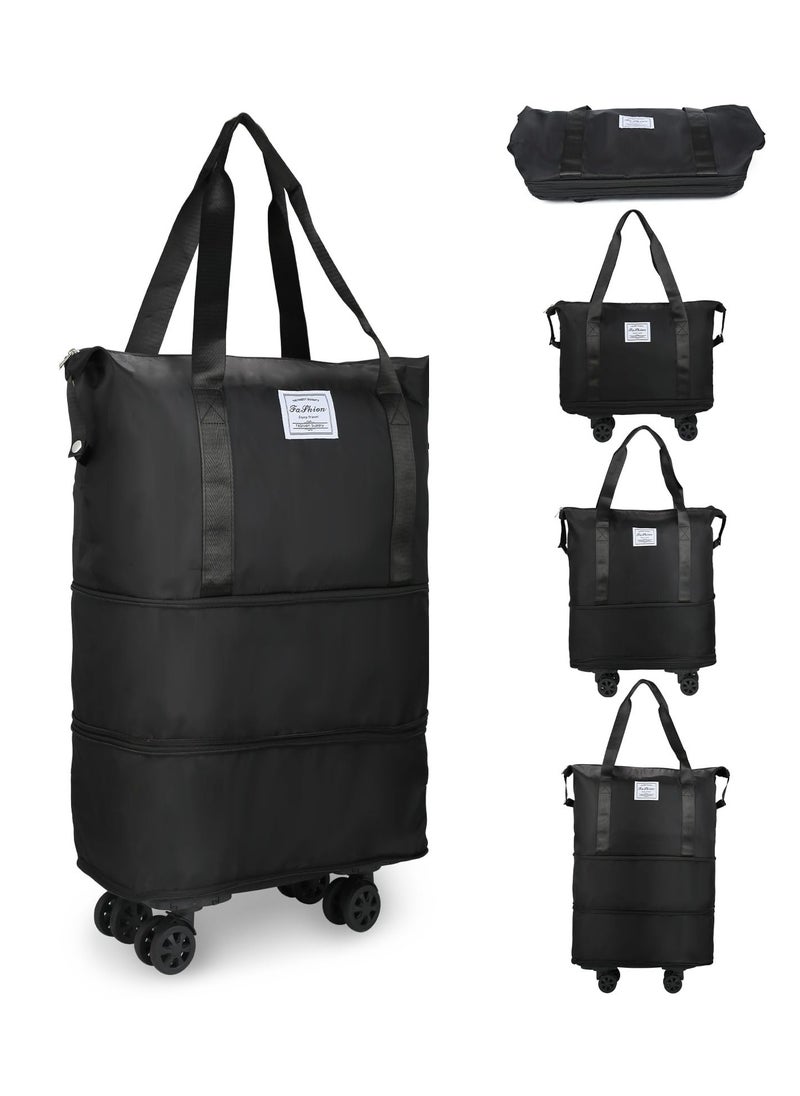 XiuWoo Rolling Duffle Bag with Wheels Expandable Foldable Duffle Bag with Wheels and Handle for Travel Rolling Luggage bag Carry on Duffel Bag, Wheeled Travel Duffle Bag Large Weekend Bag Black  - Image 1