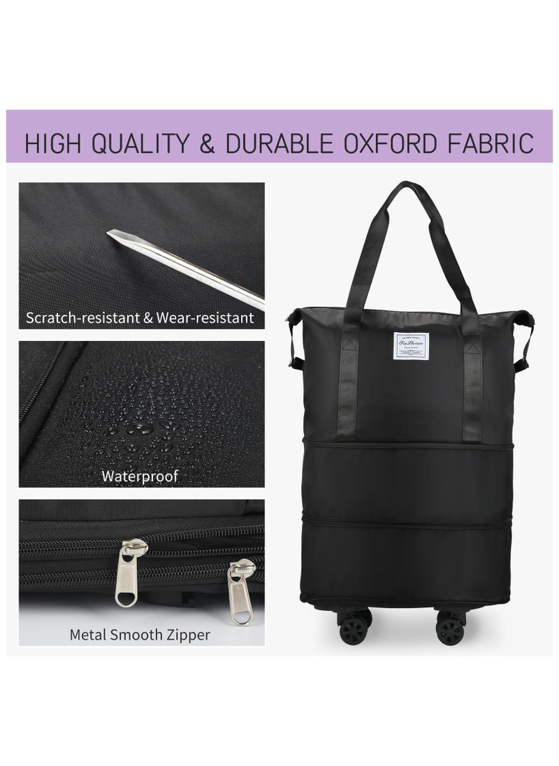 XiuWoo Rolling Duffle Bag with Wheels Expandable Foldable Duffle Bag with Wheels and Handle for Travel Rolling Luggage bag Carry on Duffel Bag, Wheeled Travel Duffle Bag Large Weekend Bag Black  - Image 4