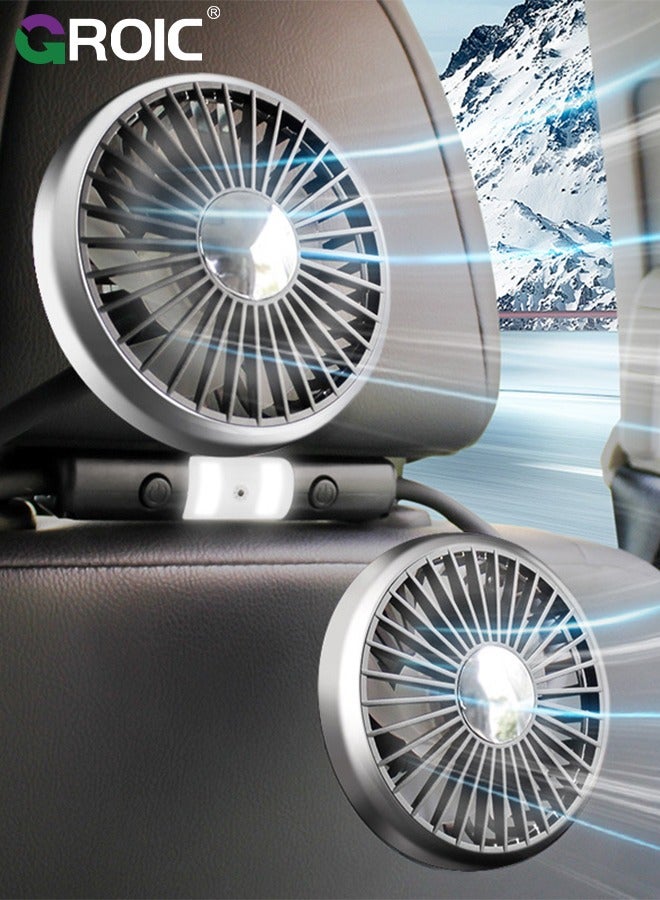 GROIC Car Fan for Backseat, Dual Head Hose Car Seat Fan with Led Lights, Portable USB Fan for Car, 3 Speeds and 360 Degree Rotatable Cooling Car Fans for Vehicles RV SUV Truck - Image 1